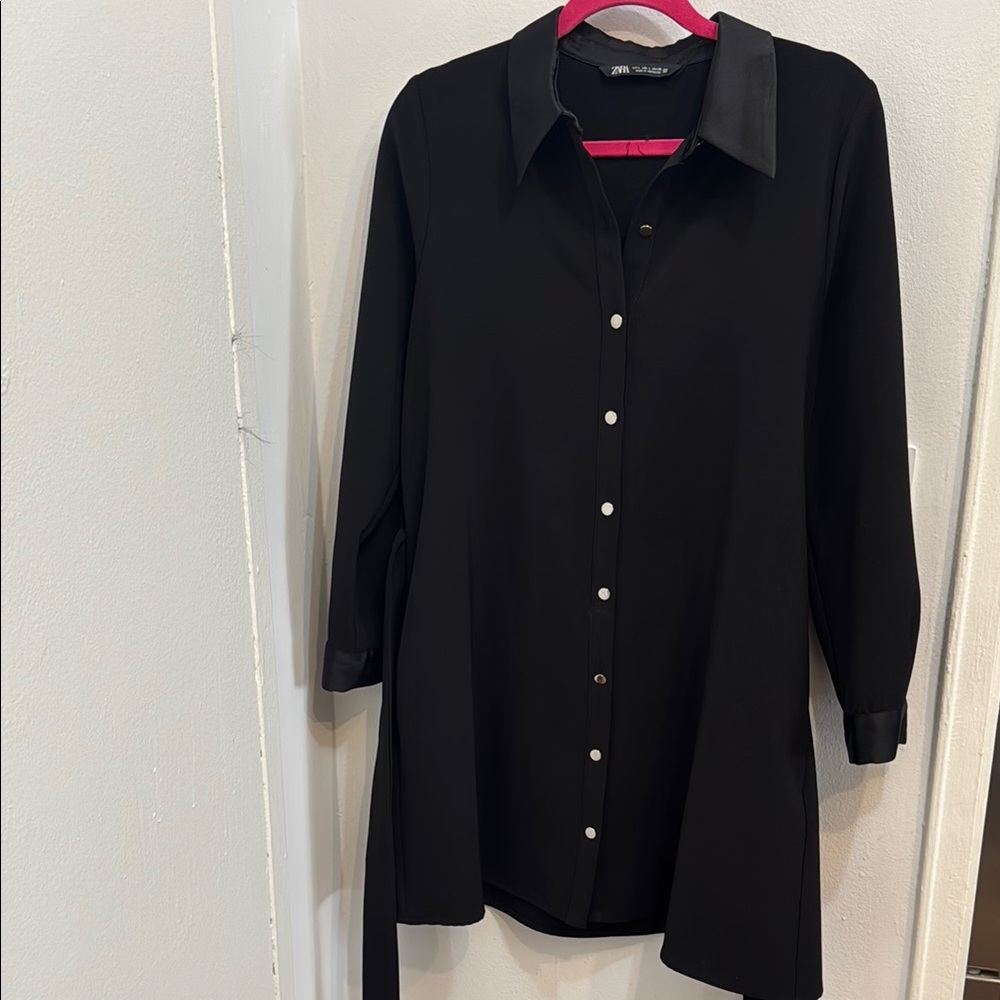 Zara Black Button-Up Shirt Dress